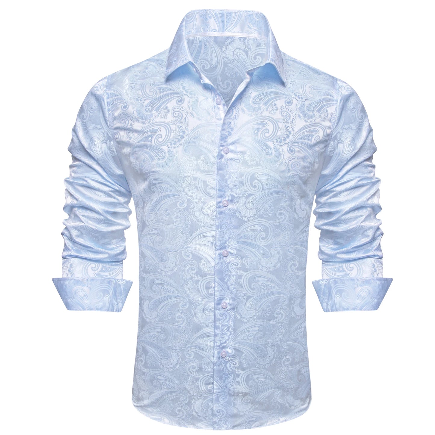 Hi-Tie Sky Blue Paisley Mens Shirts Long Sleeve Dress Formal Causal Shirt Blouse for Male Wedding Gift Party Ofiice Festival