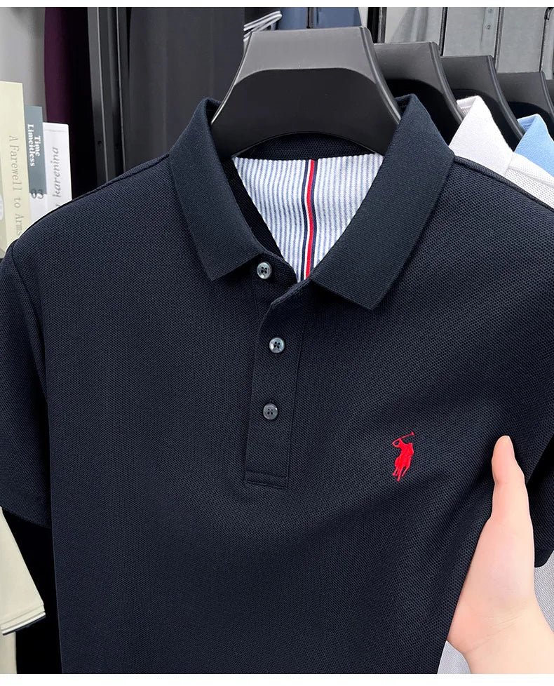 100% pure cotton short sleeved men's polo shirt summer fashion high-end brand pony embroidery golf top casual business T-shirt