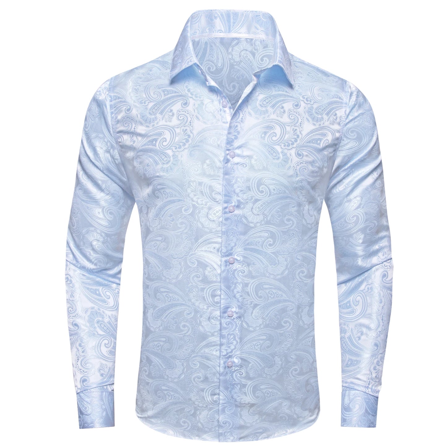 Hi-Tie Sky Blue Paisley Mens Shirts Long Sleeve Dress Formal Causal Shirt Blouse for Male Wedding Gift Party Ofiice Festival