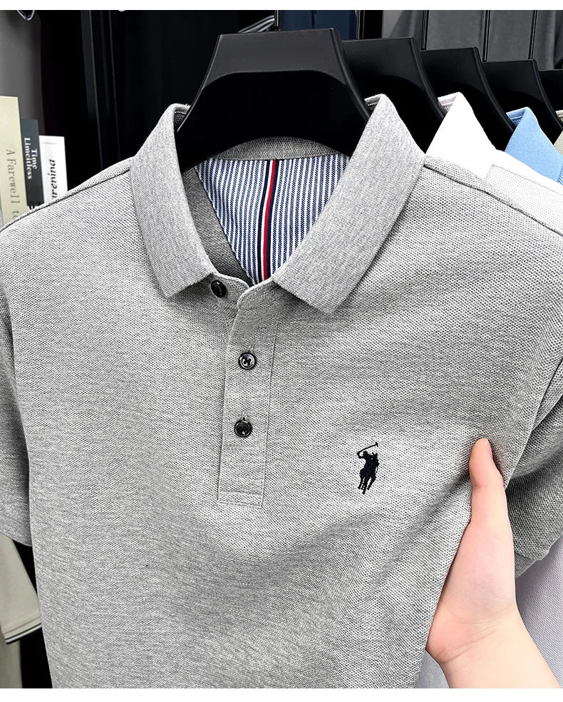 100% pure cotton short sleeved men's polo shirt summer fashion high-end brand pony embroidery golf top casual business T-shirt