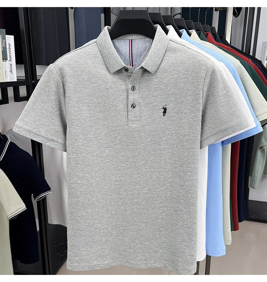 100% pure cotton short sleeved men's polo shirt summer fashion high-end brand pony embroidery golf top casual business T-shirt