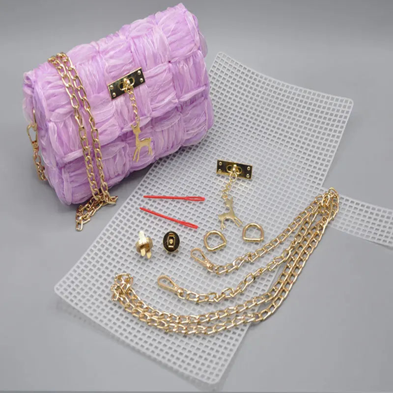 DIY Hand Knitting Crochet Bags Material Kit Woven Bag Making Tool Cross Stitch Mesh Plastic Canvas Sheets Set Handmade Purse Kit