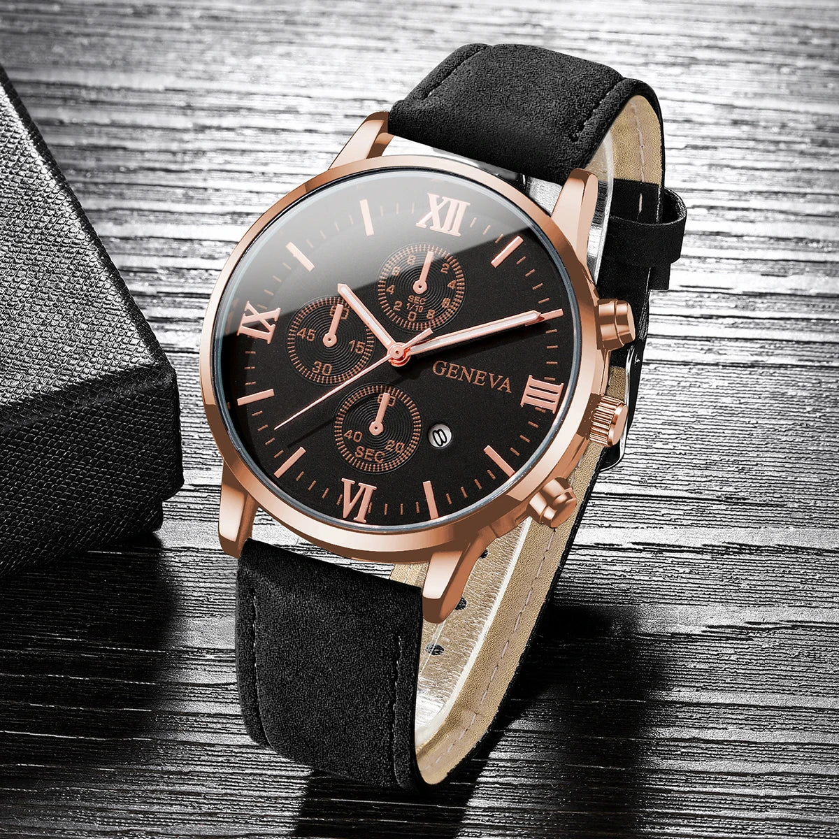 1/2PCS Men Business Watches Fashion Roma Dial Calendar Quartz Watch Leather Band Male's Wristwatches Reloj Hombre（Without Box）