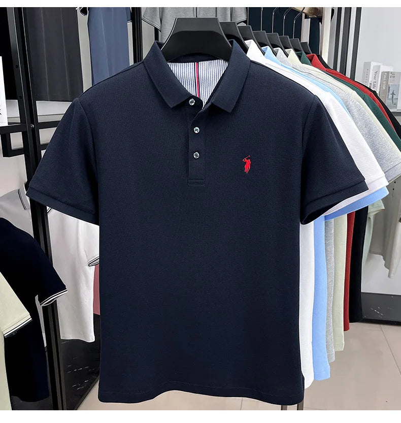 100% pure cotton short sleeved men's polo shirt summer fashion high-end brand pony embroidery golf top casual business T-shirt