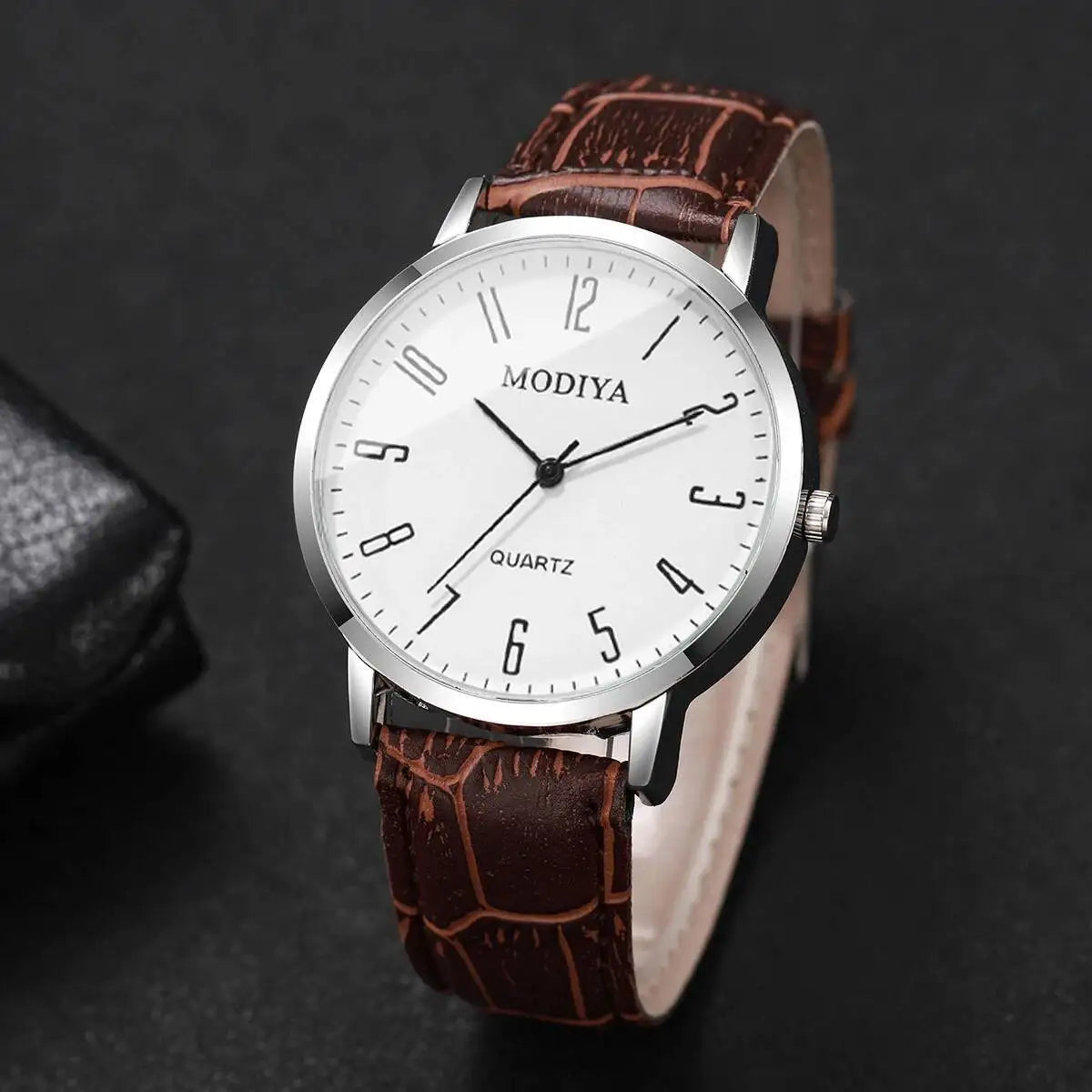 1/2PCS Men Business Watches Fashion Roma Dial Calendar Quartz Watch Leather Band Male's Wristwatches Reloj Hombre（Without Box）
