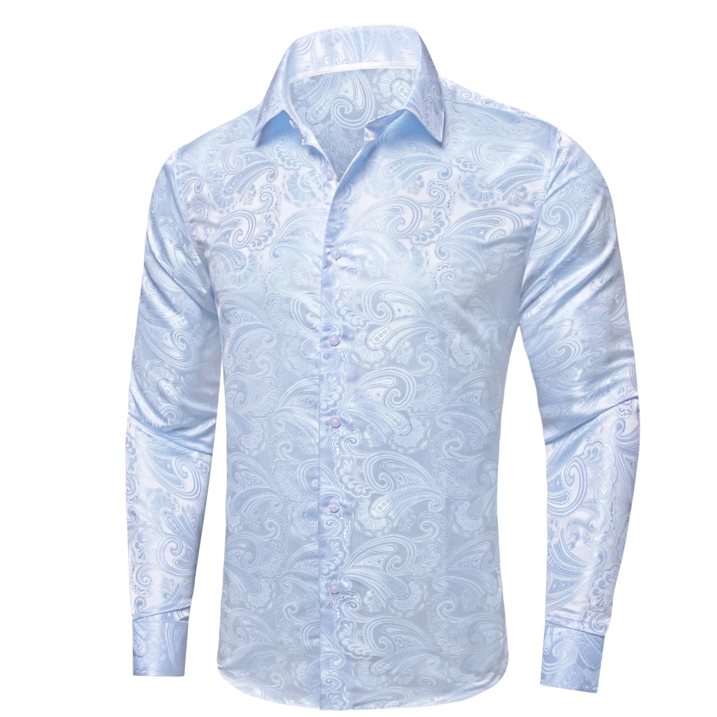 Hi-Tie Sky Blue Paisley Mens Shirts Long Sleeve Dress Formal Causal Shirt Blouse for Male Wedding Gift Party Ofiice Festival