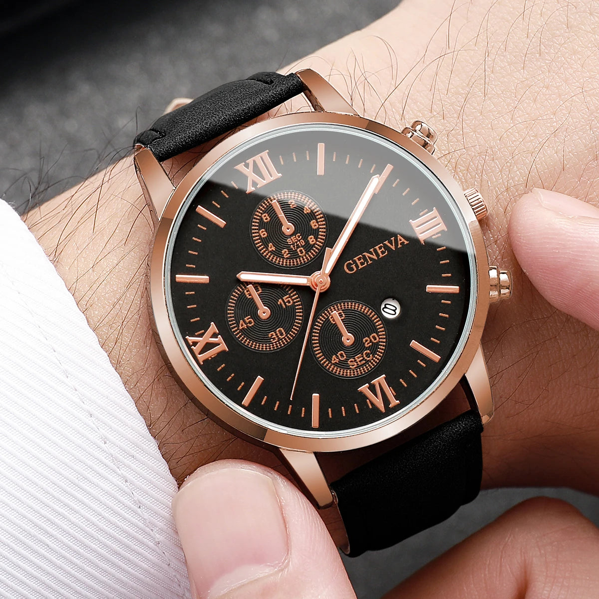 1/2PCS Men Business Watches Fashion Roma Dial Calendar Quartz Watch Leather Band Male's Wristwatches Reloj Hombre（Without Box）