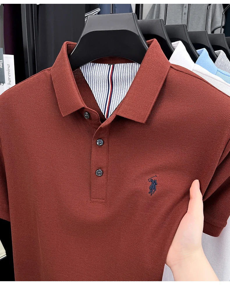 100% pure cotton short sleeved men's polo shirt summer fashion high-end brand pony embroidery golf top casual business T-shirt