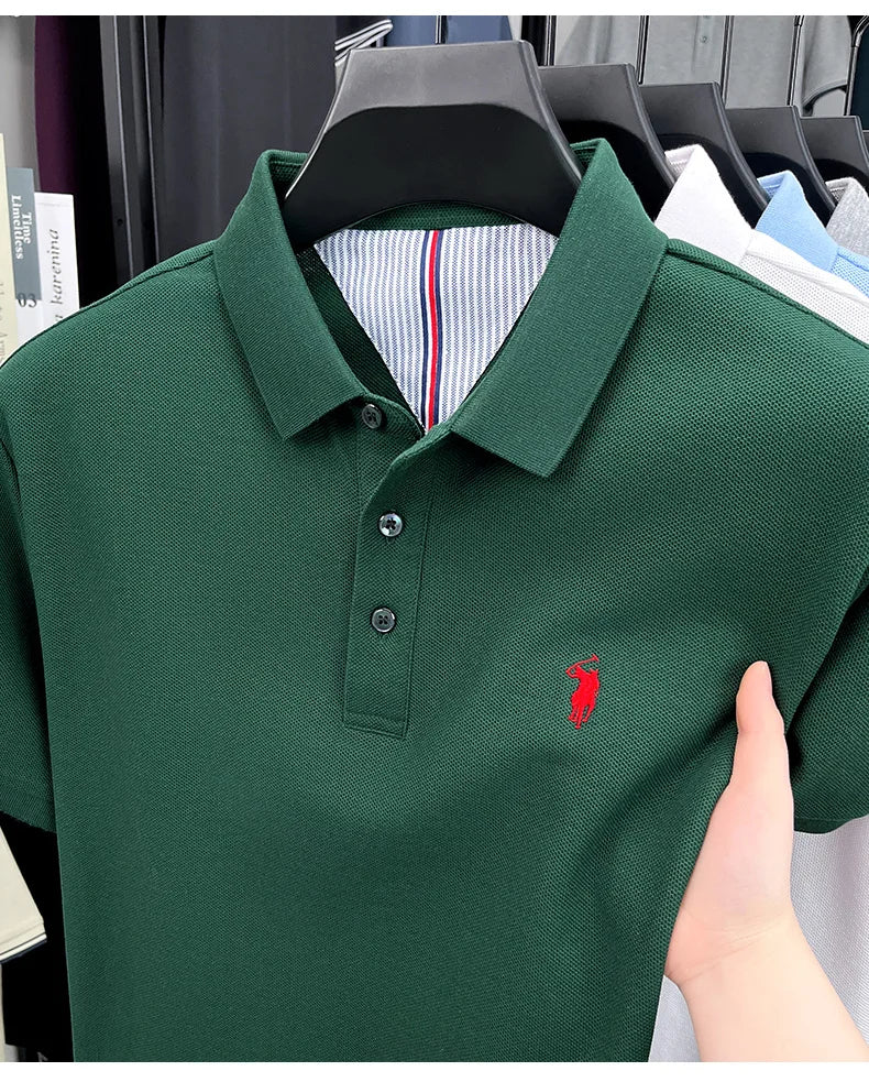 100% pure cotton short sleeved men's polo shirt summer fashion high-end brand pony embroidery golf top casual business T-shirt